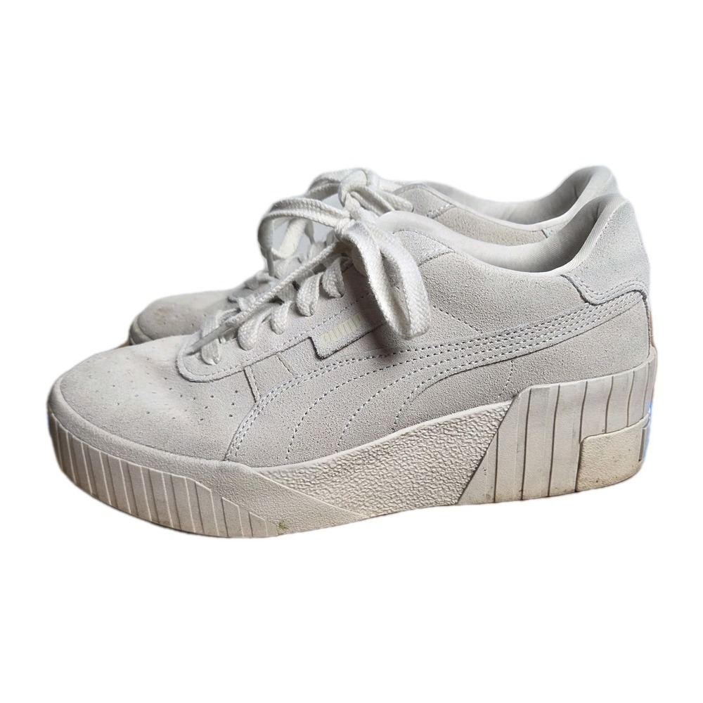 Puma Cream Gray Cali Wedge Platform Womens Suede Running Shoes Size 10